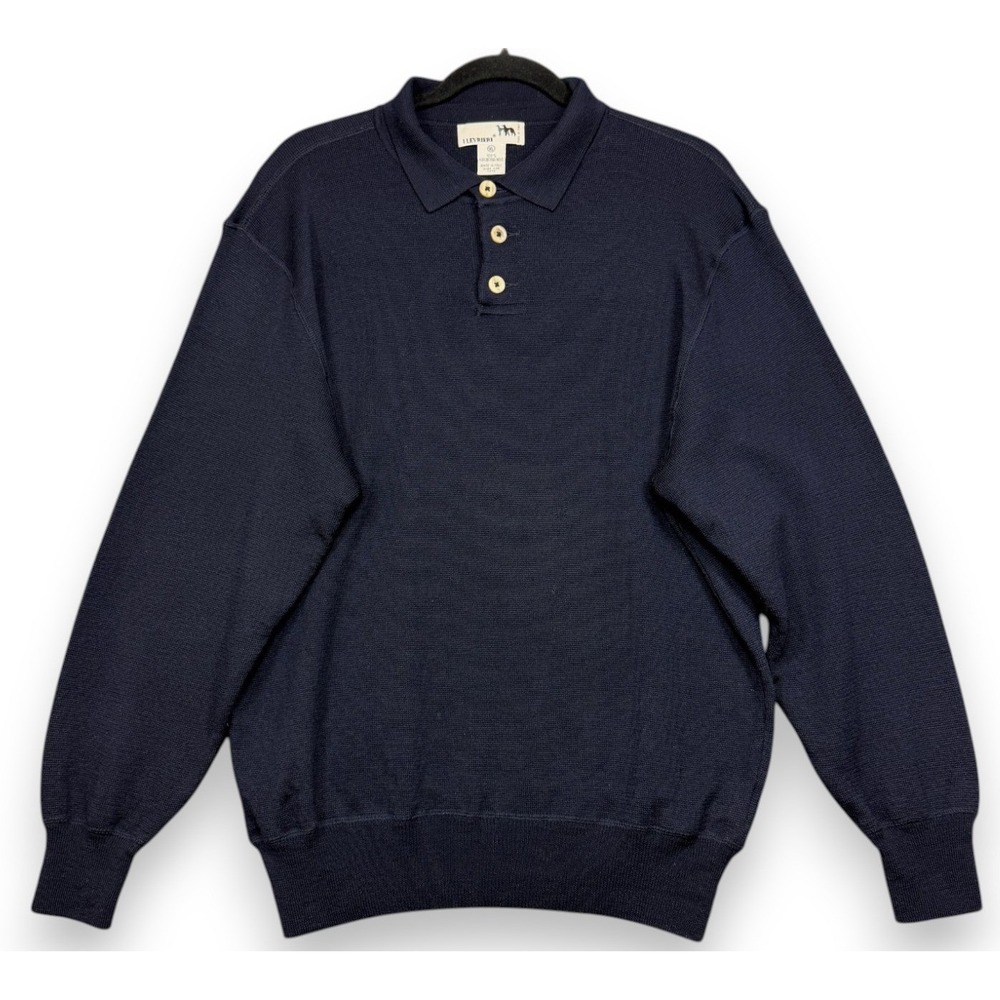I Levrieri Polo Sweater Mens XL Navy Blue Merino‎ Wool Long Sleeve Made in Italy